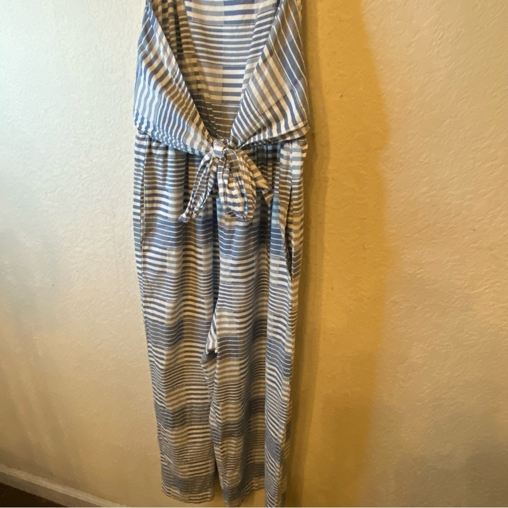 Lovestitch Wide Leg Striped Boho Romper Jumpsuit w/Front Tie Pockets 100% Cotton - Picture 7 of 15